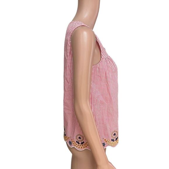 Madewell Tank Top Red White Embroidered Checkered Gingham Sleeveless Sz XS - Picture 2 of 8
